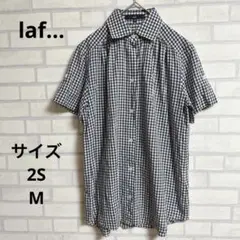 【ラエフ 】ギンガムチェック　2S　シャツ　 半袖ブラウス 裾ボタンで絞り