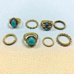 l36 アンティークリング☆指輪☆ゴールド ターコイズ 8個セット J8