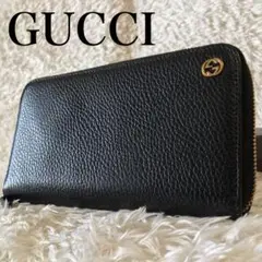 GUCCI グッチ 財布 インターロッキング G ブラック ゴールド ラウンド