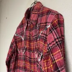 メイドインヘブン ウエスタン シャツ ネルシャツ チェック 長袖 M ダメージ