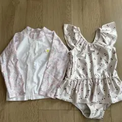 フリル付きチェリー柄水着とラッシュガードセット
