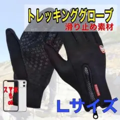 トレッキンググローブ 黒 Lサイズ スマホ対応 男女兼用 登山 滑り止め 防水