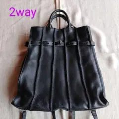 超美品 ブラック レザー 2way バッグ 黒 リュック