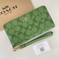 COACH コーチ 長財布 シグネチャー ネオングリーン 緑色