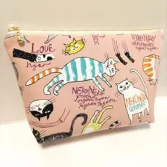 猫 ねこ ハンドメイド ポーチ 化粧ポーチ ファスナーポーチ 裏地サテン