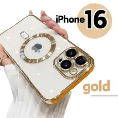 iPhone16クリアケース　ゴールドスマホMagSafeワイヤレス充電
