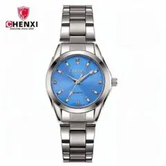 ◆新品送◆水色×シルバー☆ゴージャス☆腕時計☆レディース☆クオーツ