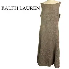 Ralph Lauren 茶色 ノースリーブロングワンピース 千鳥格子柄