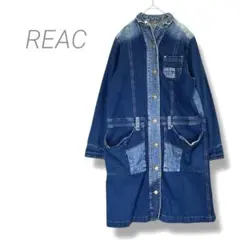 【レアック】REACデニムロングコート ML相当 ブルー 綿混 ストレッチ有り