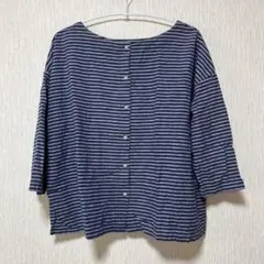 ネイビー ストライプ 七分袖　トップス LL ゆったり　涼しい　ボーダー　大きい