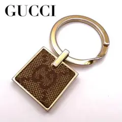 【美品】GUCCI グッチ GGキャンバス キーホルダー ゴールド