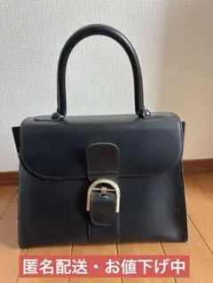 【匿名配送】【値下げ】ブラックレザー ハンドバッグ ボックス型 大容量
