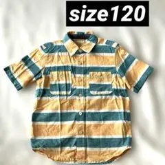 ユニクロ 半袖シャツ 青とオレンジのストライプ　120 綿100%
