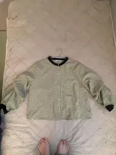 チャオパニックチェック柄シャツ　黄緑&黒　美品