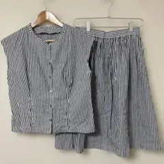 ハンドメイド　ブラウススカートセットアップ　ストライプ　Mサイズ