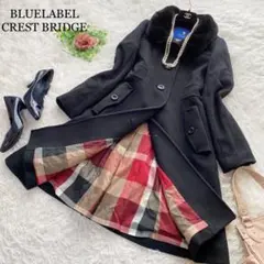 美品✨ブルーレーベルクレストブリッジ コート ファー チェック 黒 38 M