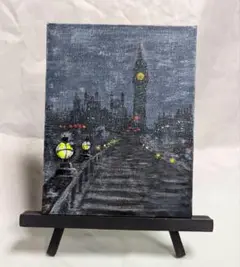 夜霧のロンドン 絵画 アクリル画 18cm×14cmキャンバス 原画