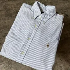 ラルフローレン BDストライプシャツ L ポニー刺繍 青ブルー ゆるダボ 古着