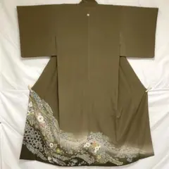 b64 正絹 訪問着 一つ紋 辻ヶ花 金箔柄 パールトーン加工済 極美品 着物