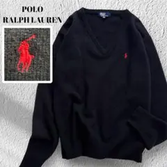 ラルフローレン ニット ロゴ刺繍 ホース ウール100% ブラック 160 M