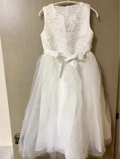 女の子　ドレス　140 発表会　結婚式　ホワイト　白