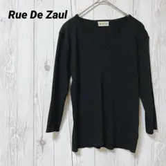 【Rue De Zaul】ニット　黒　リブ　シンプル　Vネック　5部袖　M