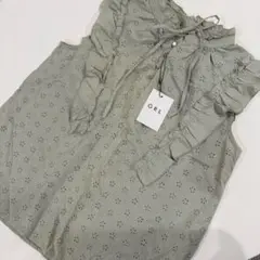 【新品】　グレイル　ノースリーブフリルトップス　グリーン　半袖　Fサイズ