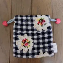 FEILER フェイラーポーチ ミニ巾着 ブラックチェック 花柄