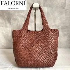 【極美品】FALORNI イントレチャート ショコラブラウン レザーハンドバッグ
