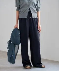 [新品]イエナ　サテンリラックスパンツ(ネイビー)36サイズ