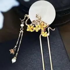螺鈿月桂花真珠釵 白金色髪飾り　かんざし　中秋新年　花見　中華風　着物和服　漢服