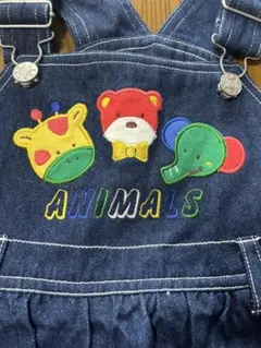 レトロ　レア　アニマル刺繍デニムジャンバースカート 100cm