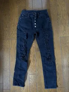 ダメージ加工ダークブルースキニーパンツ Mサイズ