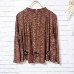 【美品】atelier・eiko 長袖ブラウスノーカラー 花装飾 総柄 F
