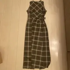 グレー系チェック ノースリーブロングワンピース