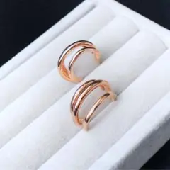 a37【高品質✨】3連風フープピアス ピンクゴールド シンプル 通勤 大人可愛い