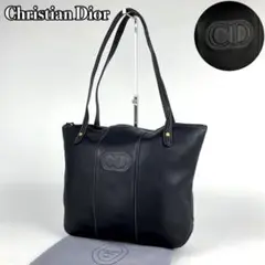 【美品】ディオール トートバッグ 肩掛け CDゴールド金具 ステッチ レザー 黒