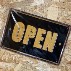 金属製オープンサイン 黒/金 約30cm x 20cm