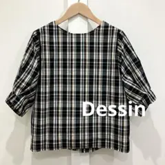 Dessin デッサン バックデザイン クルーネック チェック ブラウス