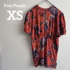 Free People 花柄チュニック XS オレンジ パフ袖 パイナップル