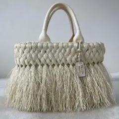 PRADA プラダ かごバッグ バック パリア ラフィア キャンバス 白