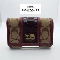 COACH コーチ シグネチャー 二つ折りL字ファスナー財布 クロコ型押レザー