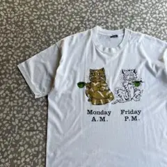 【皮肉な猫、メッセージTシャツ】フルーツボディ月曜午前と金曜午後オモロー系古着
