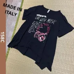 158C 身幅ゆったり　Aライン ロゴ プリントtシャツ 半袖トップス ブラック