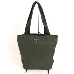 PRADA プラダ ナイロン ロゴプレート トートバッグ グリーン レディース