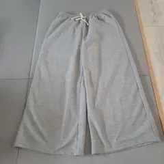 グレー ワイドパンツ ゴムウエスト