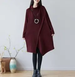 秋冬 ニット不規則秋冬ゆったりロング丈ワンピース出勤適用森女風可愛Oc
