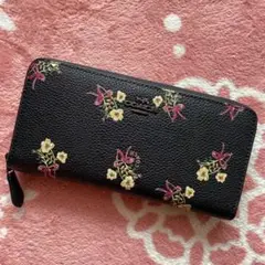 【新品未使用】COACH❣️フラワー柄 長財布 リボンブーケ 黒