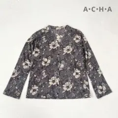 s287 A•C•H•A【F】総柄 花柄 ウール 日本製 長袖 カーディガン