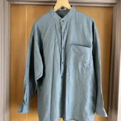 グレー 長袖バンドカラーシャツ